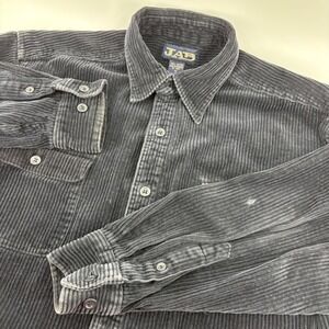 Vtg Studio JAB Corduroy Shirt Mens M Black Wide Wale Long Sleeve Button Up Y2K